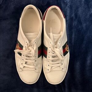 Gucci White Sneakers with Red and Green Accents